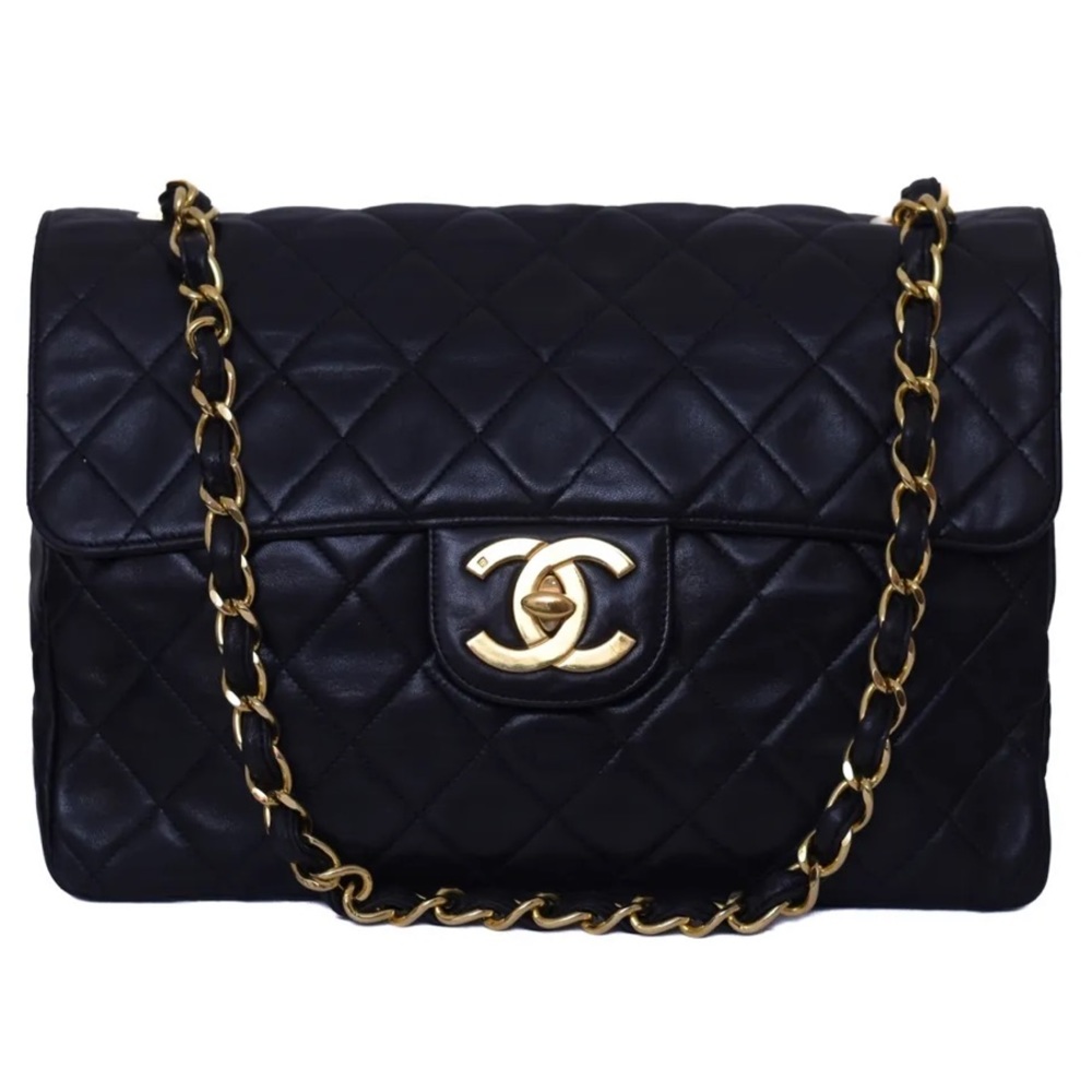 🔥$4850 CHANEL Jumbo Classic Flap Bag 30 Quilted Lambskin BLK